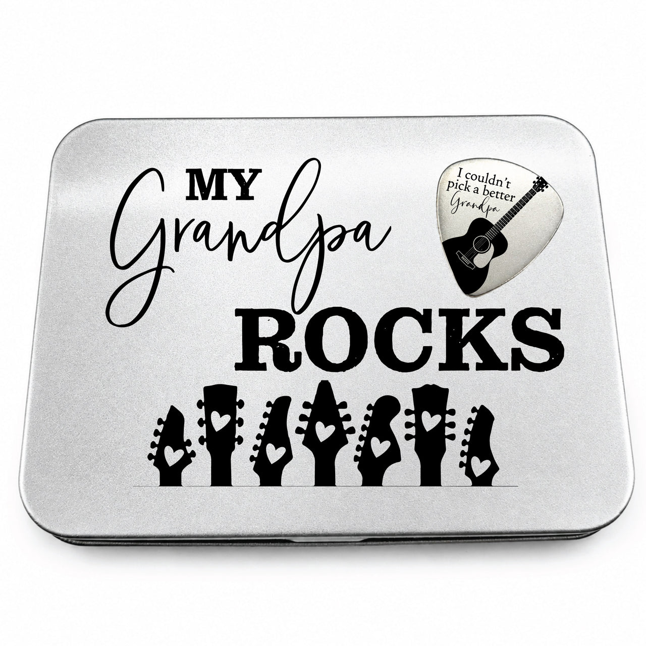 The My Grandpa Rocks Guitar Pick + Tin