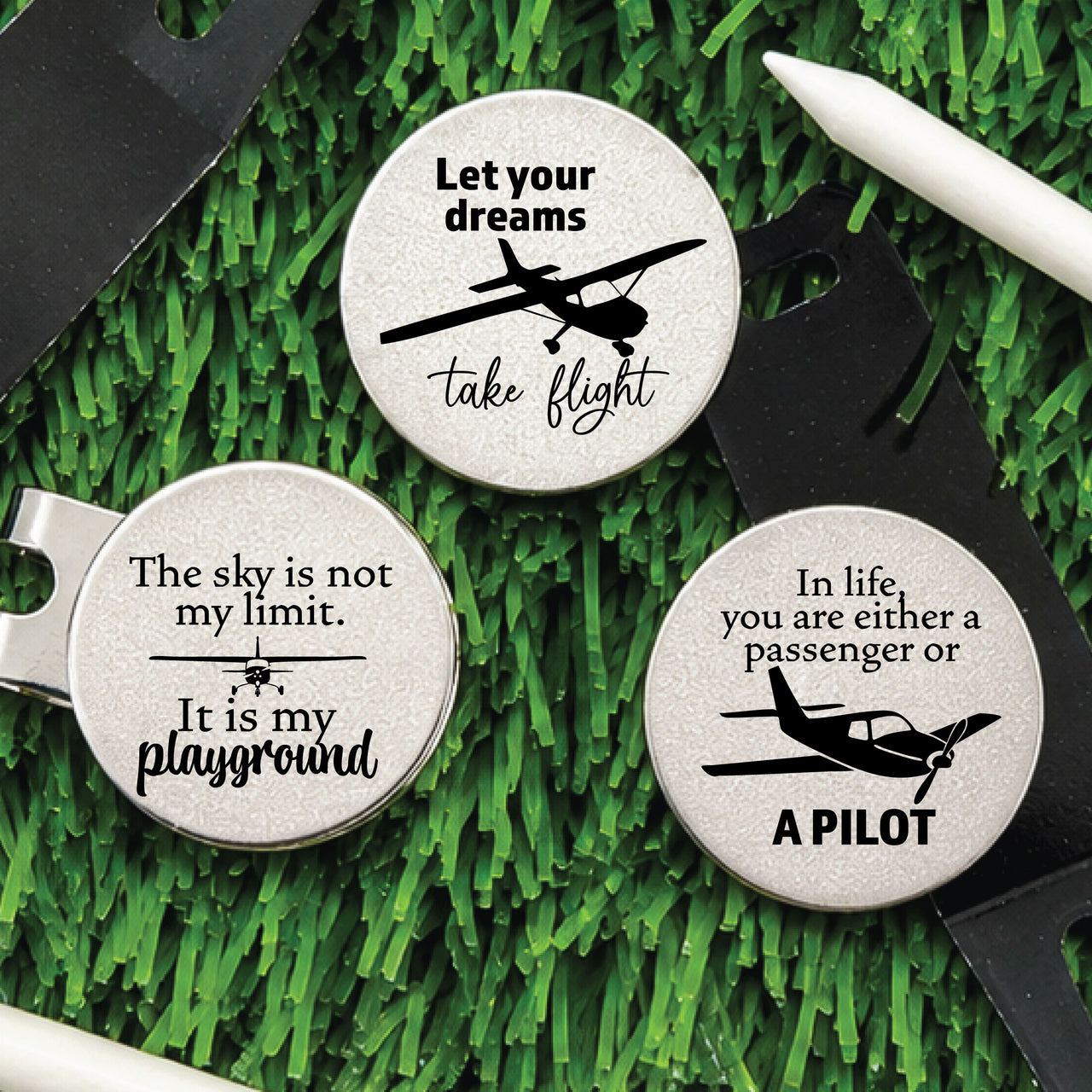 Small Plane Pilot Golf Ball Marker Set of 3