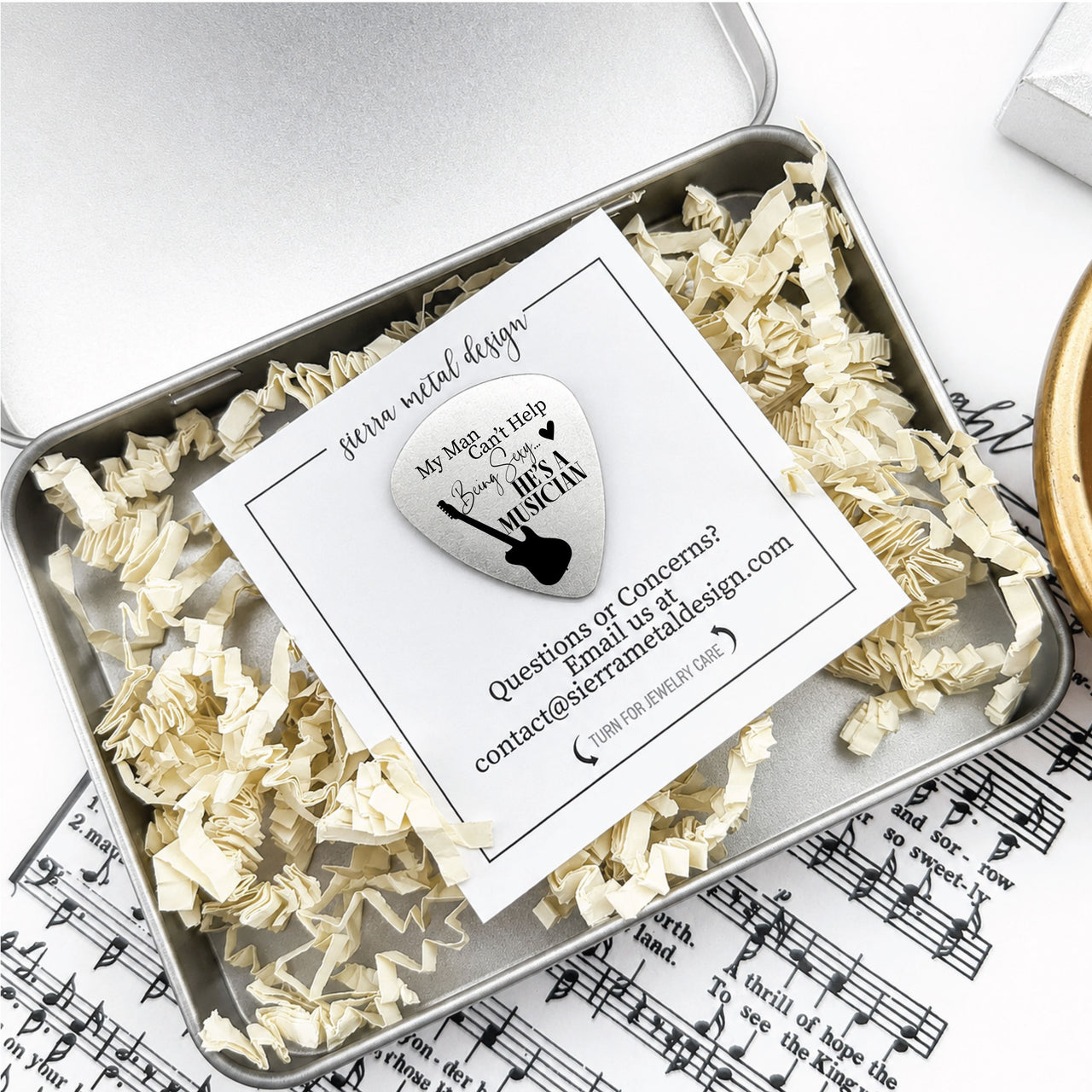 The Play a Song Handsome Guitar Pick + Tin