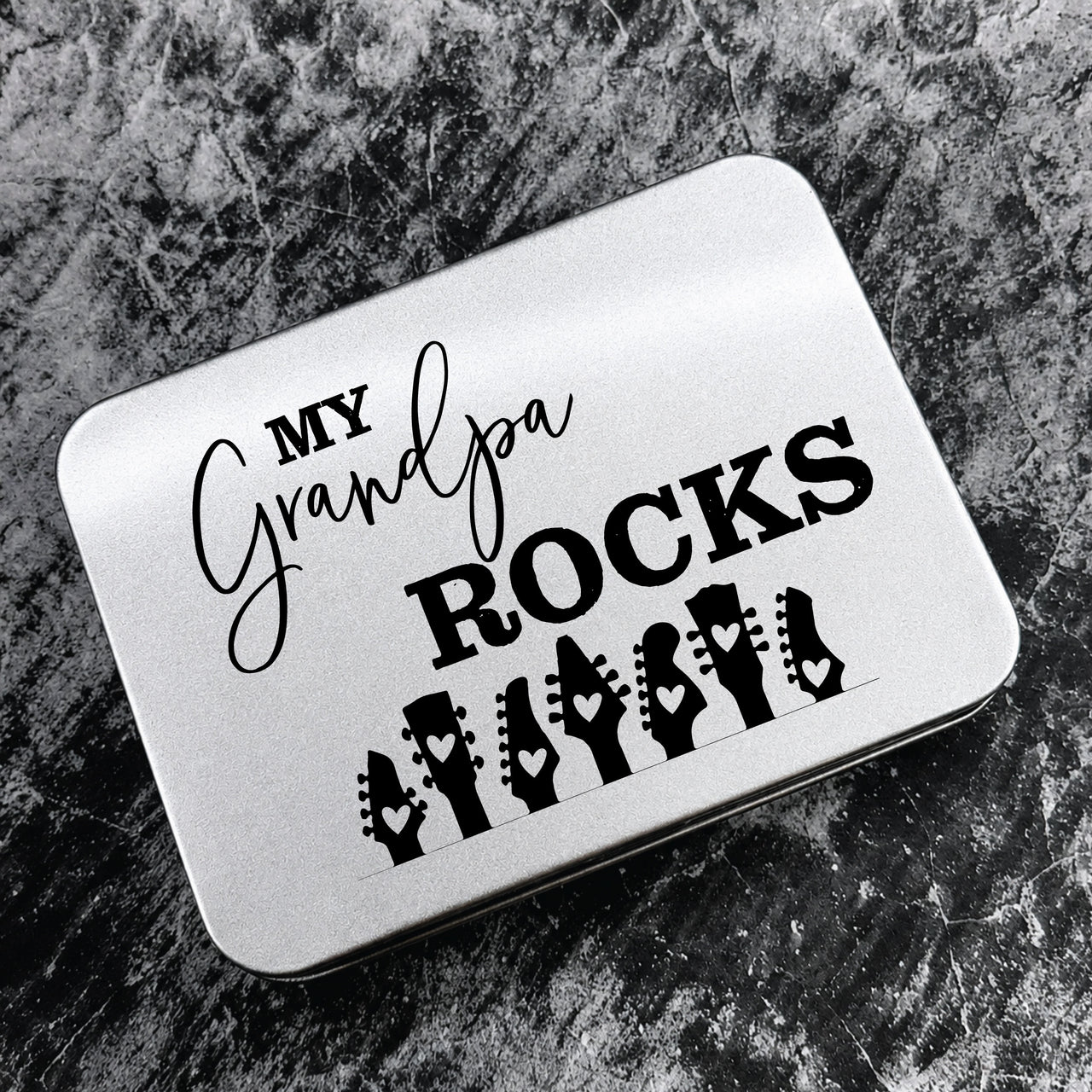 The My Grandpa Rocks Guitar Pick + Tin