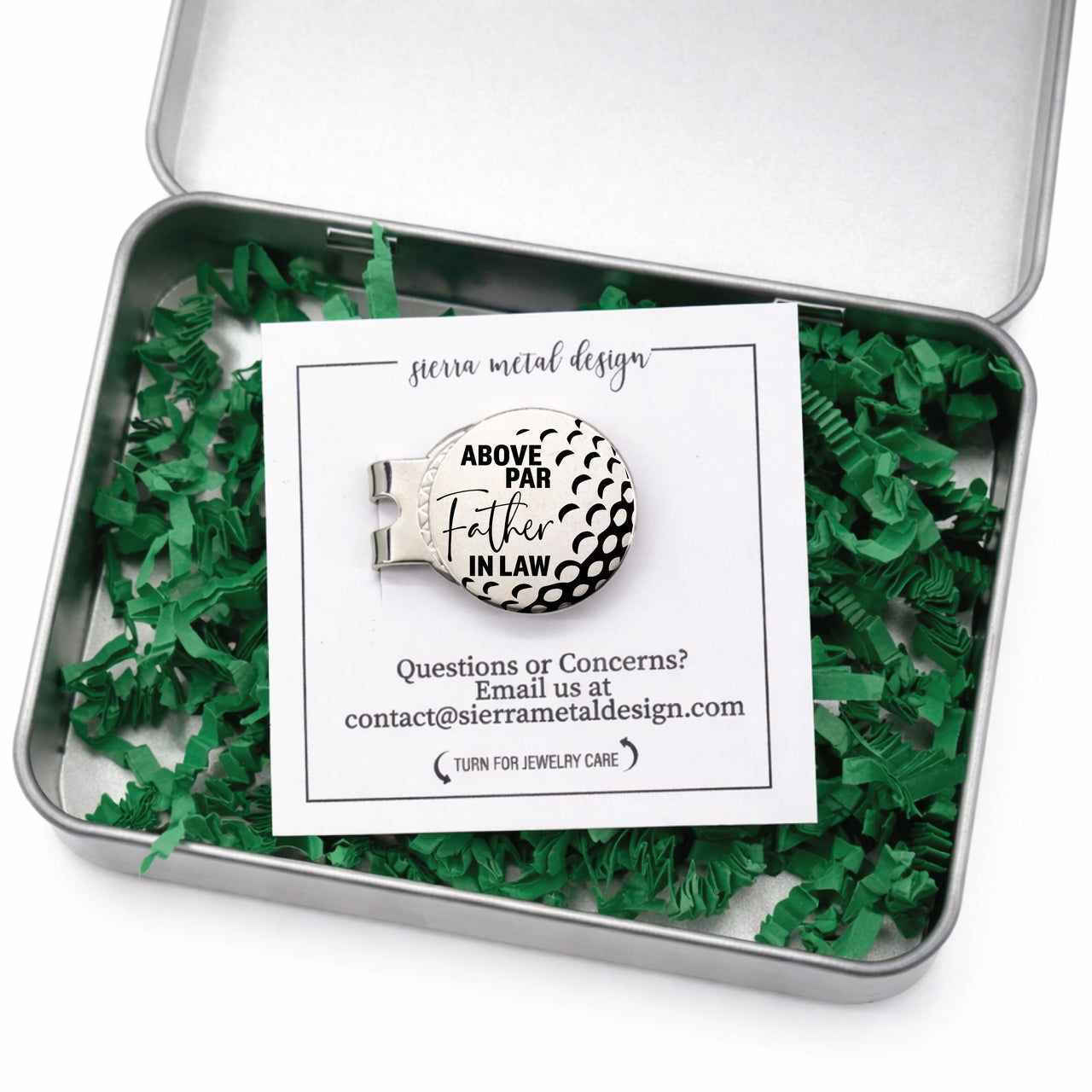 Above Par Father in Law Golf Ball Marker + Tin