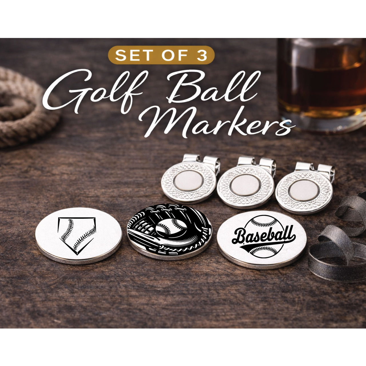 Baseball Golf Ball Marker Set of 3