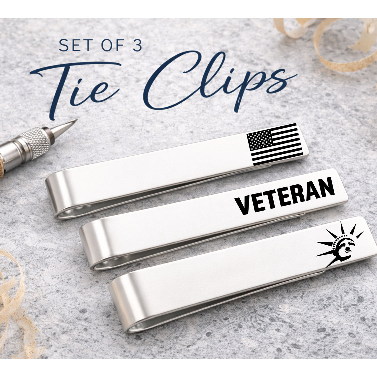 Veteran & USA Tie Clip Set of 3