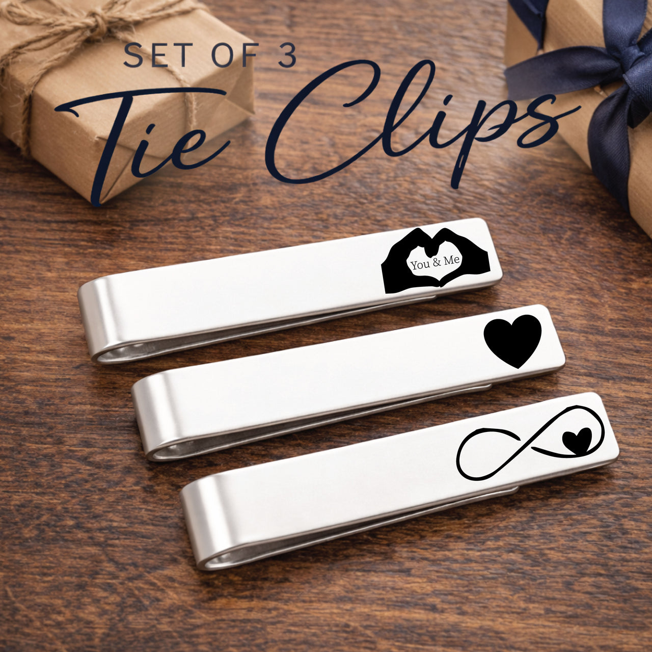 “Us” Tie Clip Set of 3