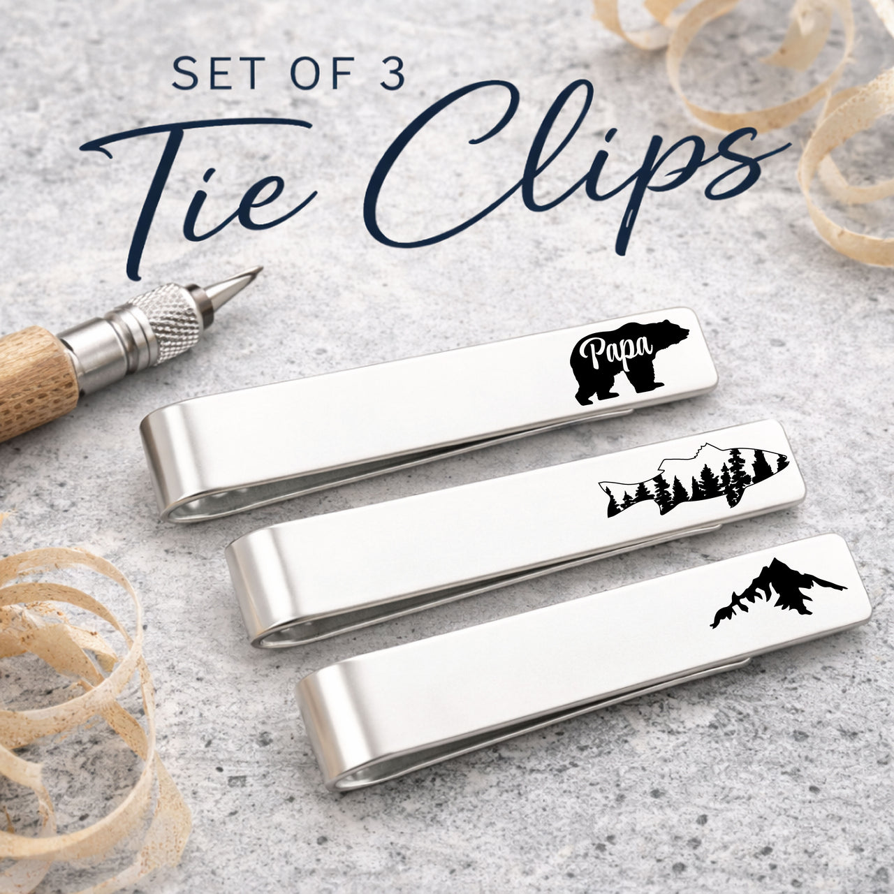 Papa Bear Tie Clip Set of 3