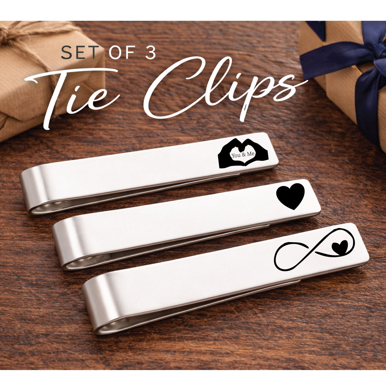 “Us” Tie Clip Set of 3