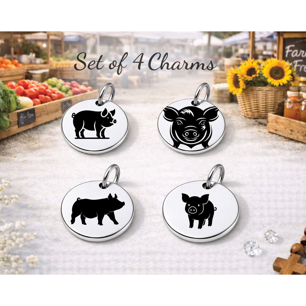 Farm Pig Charm Set
