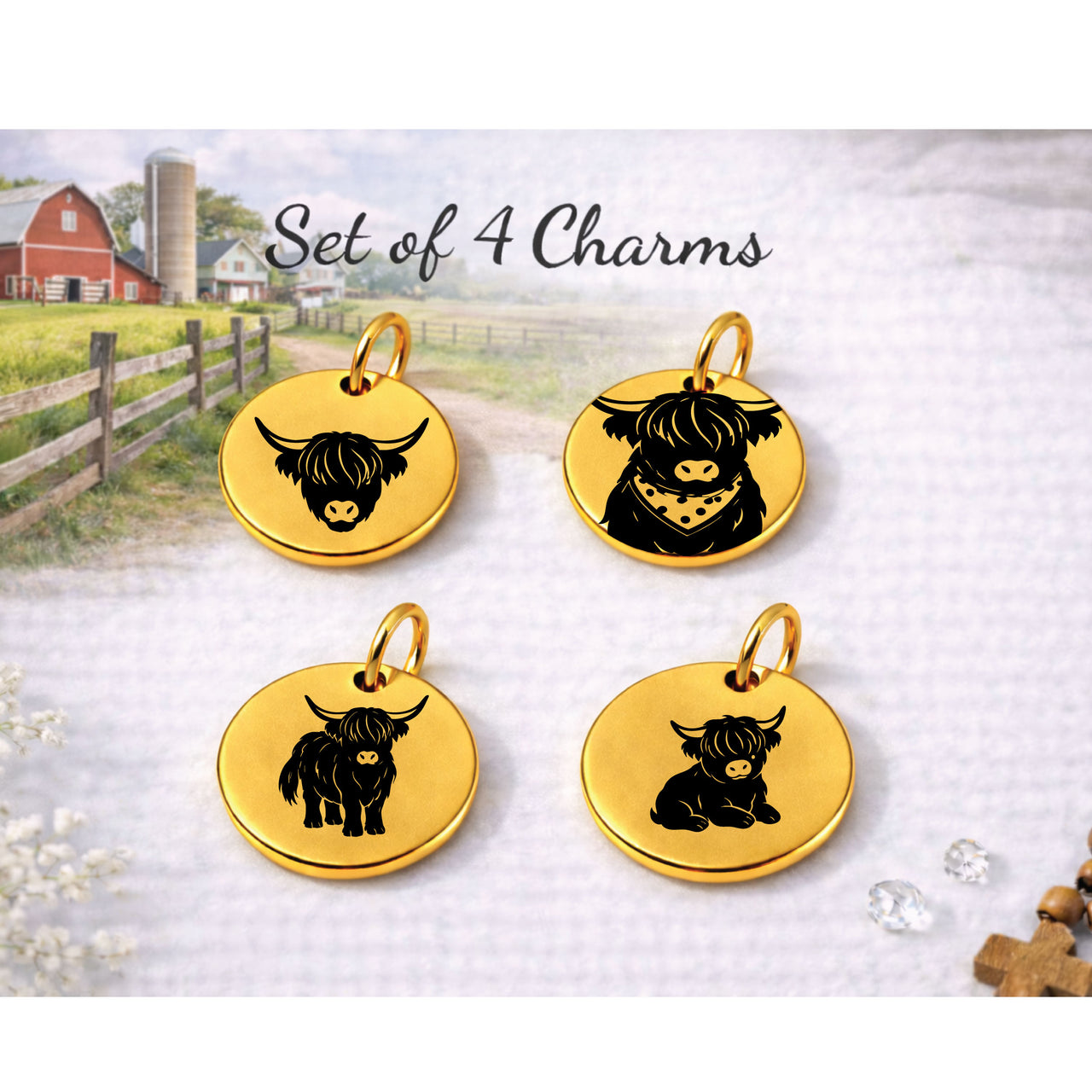 Farm Highland Cow Charm Set