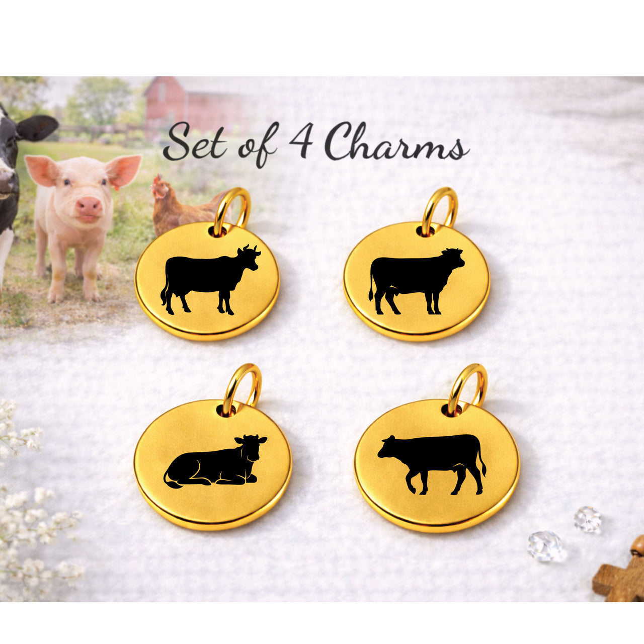 Farm Cow Charm Set