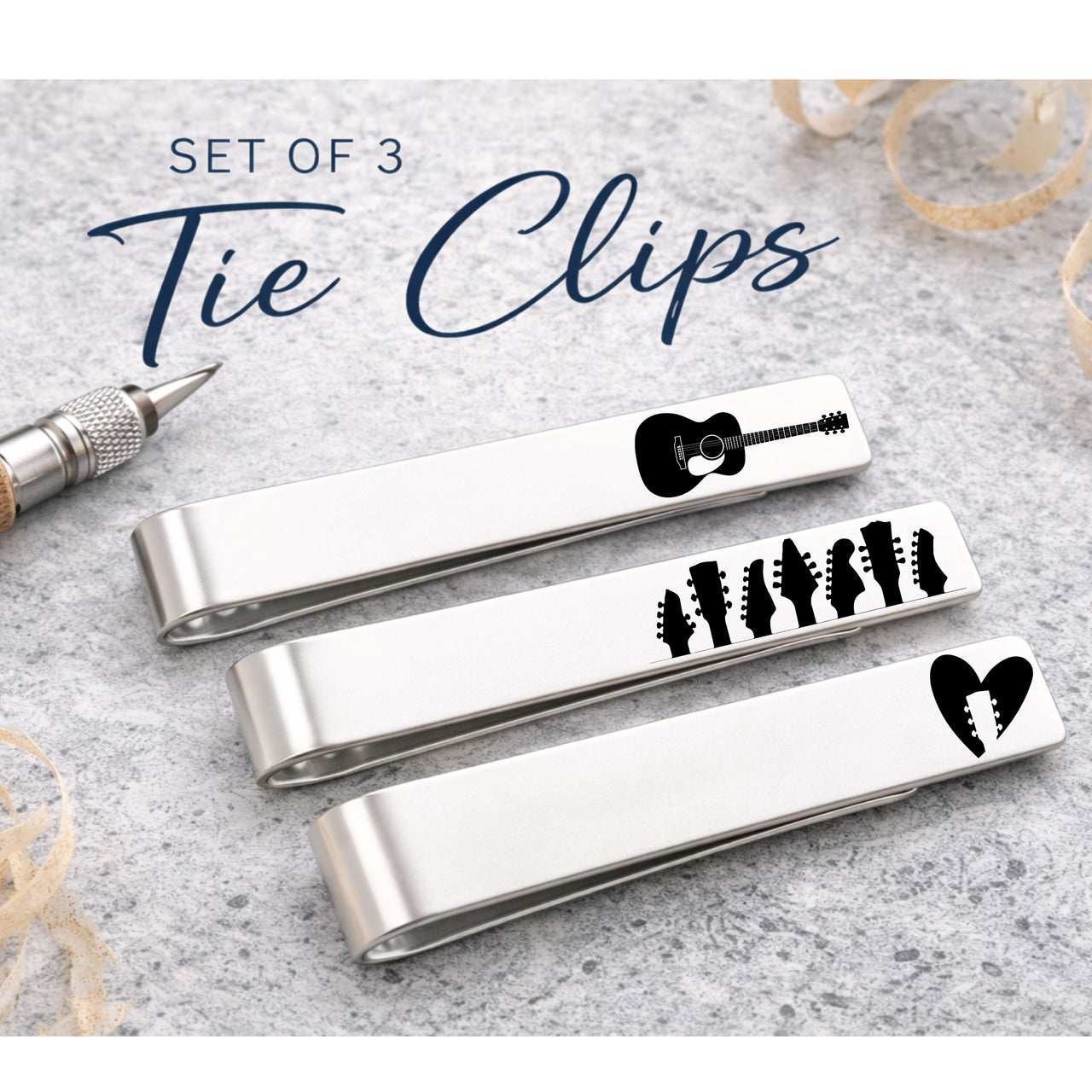 Guitar Tie Clip Set of 3