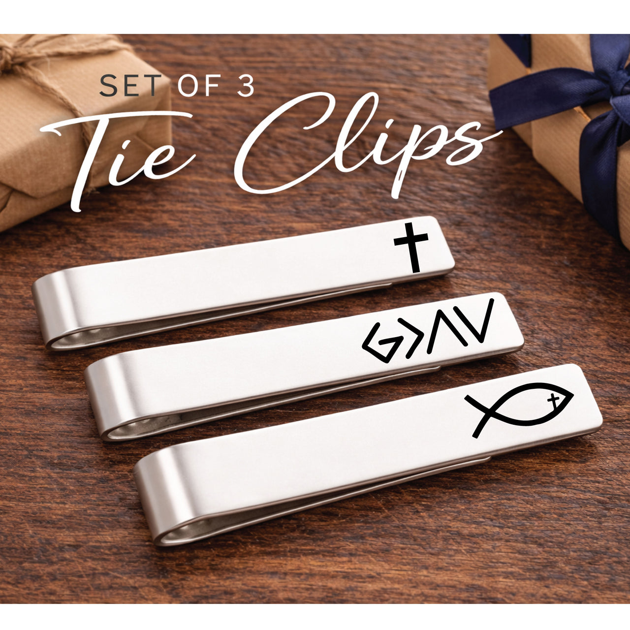 Christian Tie Clip Set of 3
