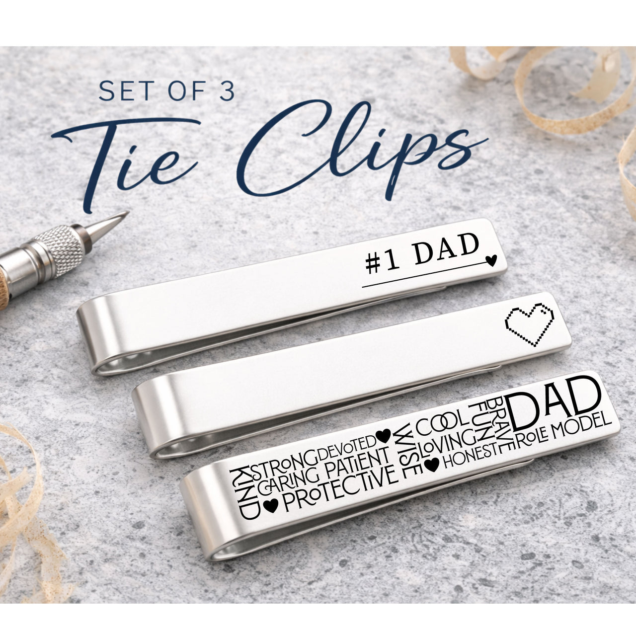 Dad Tie Clip Set of 3