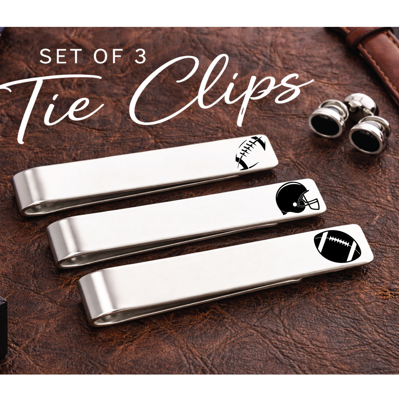 Football Tie Clip Set of 3