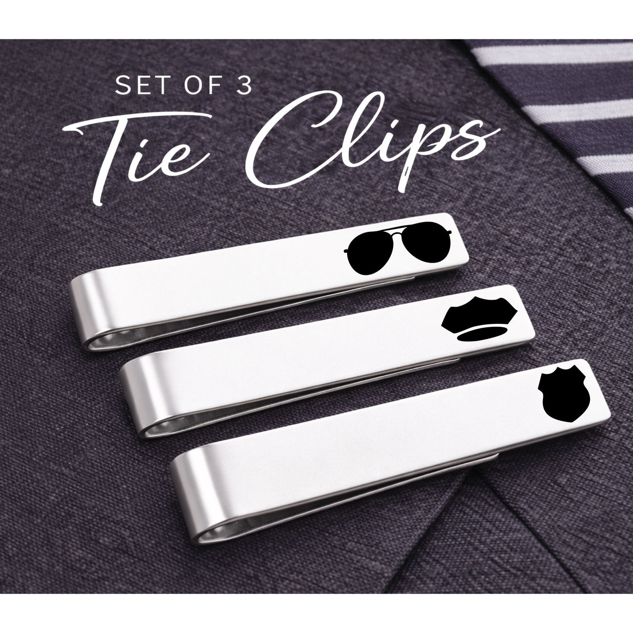 Police Tie Clip Set of 3