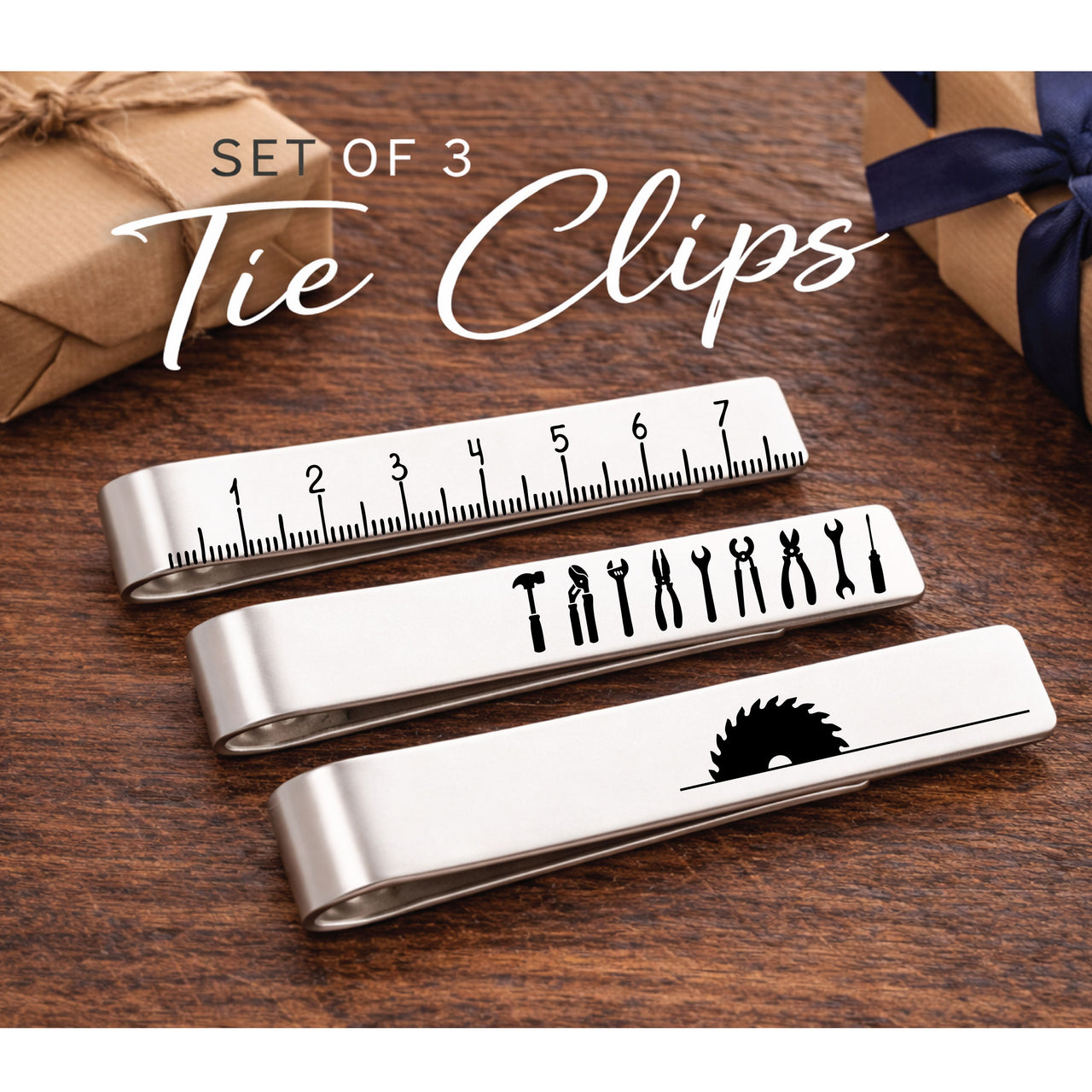 Construction Tie Clip Set of 3