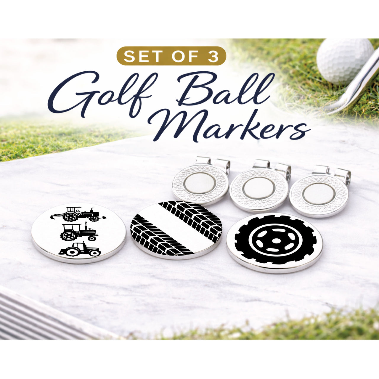 Tractor Golf Ball Marker Set of 3