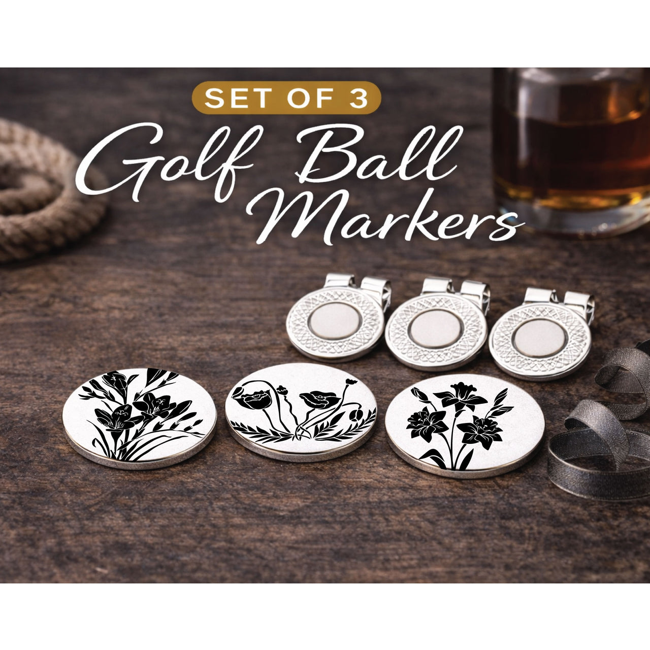 Floral Golf Ball Marker Set of 3
