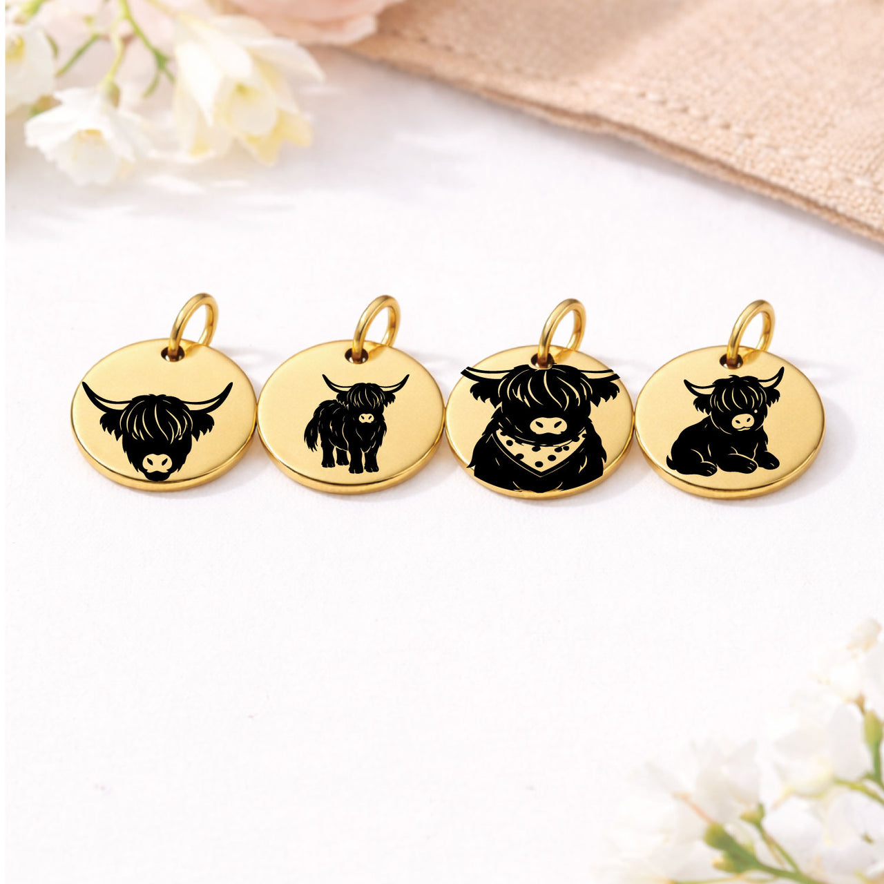 Farm Highland Cow Charm Set