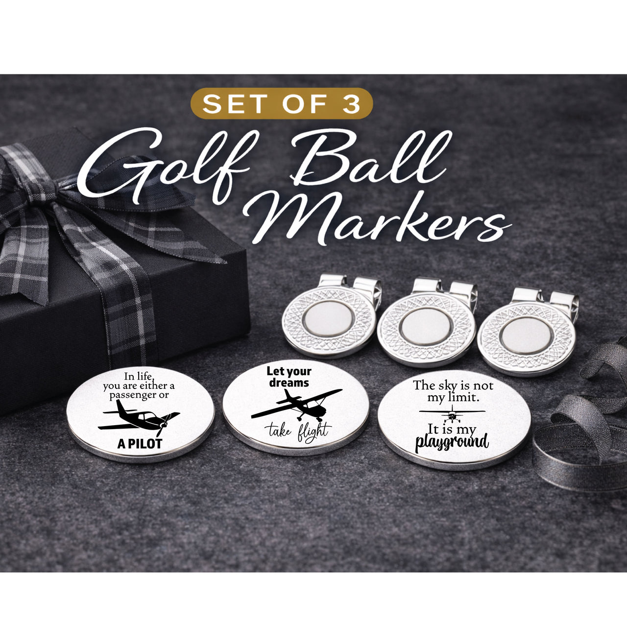 Small Plane Pilot Golf Ball Marker Set of 3