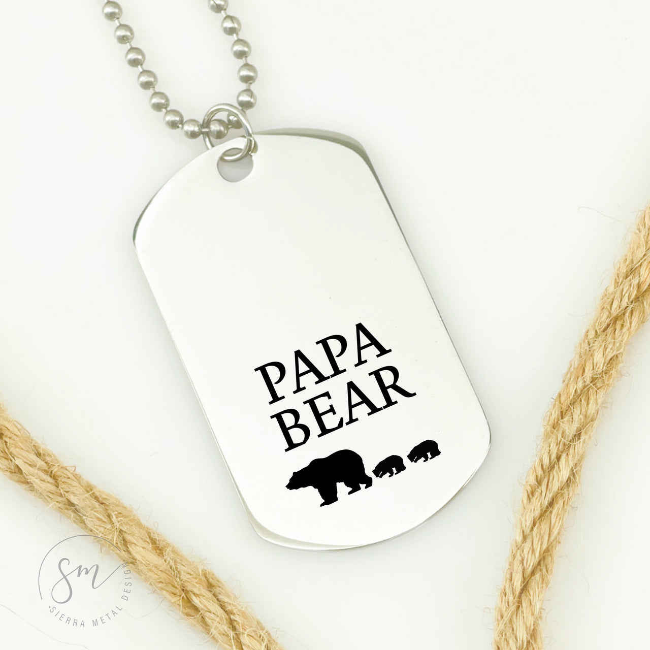 Dog Tag Papa Bear Necklace